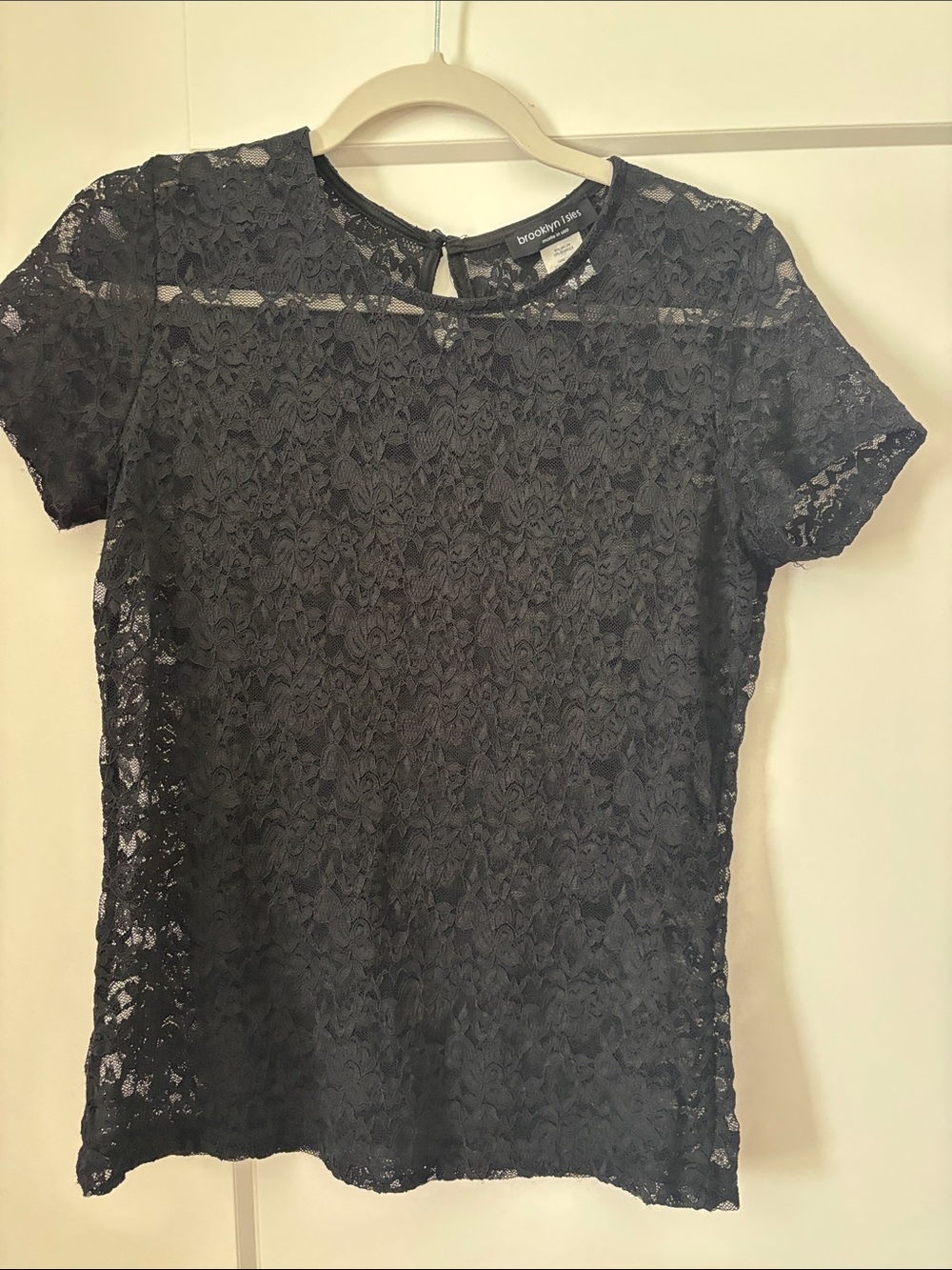 Black Lace Short Sleeve Tee - Elegant Floral Overlay